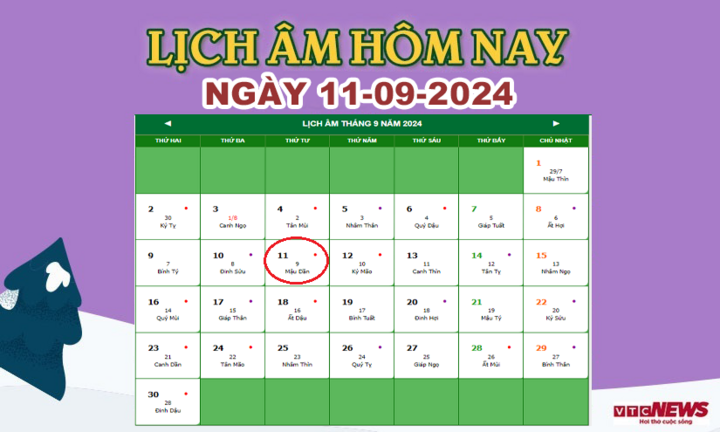 Lịch âm 11/9 - Âm lịch hôm nay 11/9 chính xác nhất - lịch vạn niên 11/9/2024