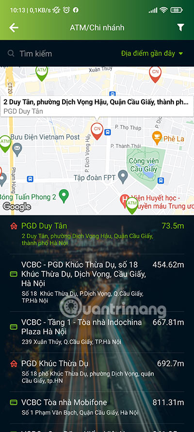 Hướng dẫn cách tìm ATM Vietcombank gần bạn