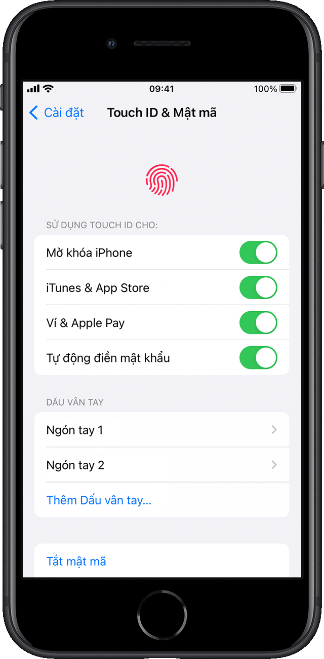 Sử dụng Touch ID trên iPhone và iPad