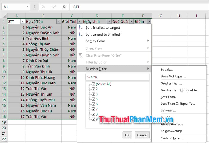 Bí quyết tạo nút lọc trong Excel