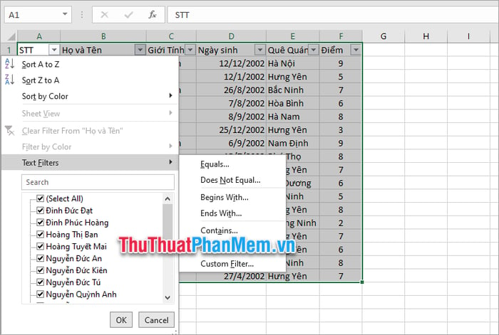 Bí quyết tạo nút lọc trong Excel