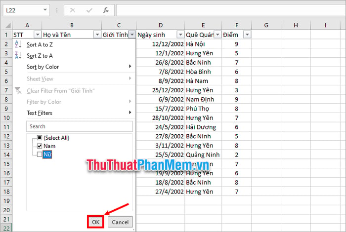 Bí quyết tạo nút lọc trong Excel