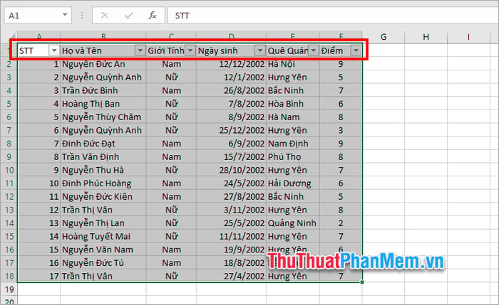 Bí quyết tạo nút lọc trong Excel