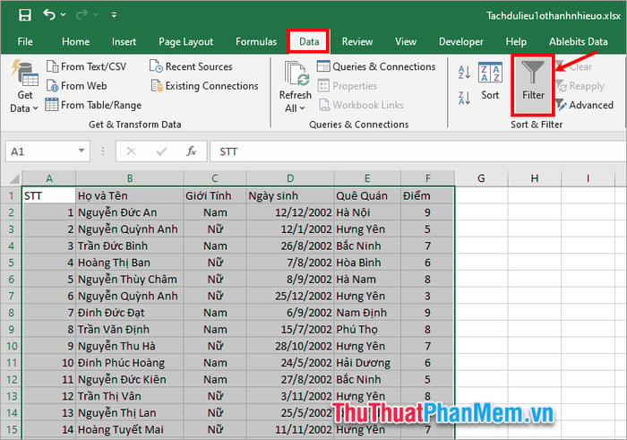 Bí quyết tạo nút lọc trong Excel